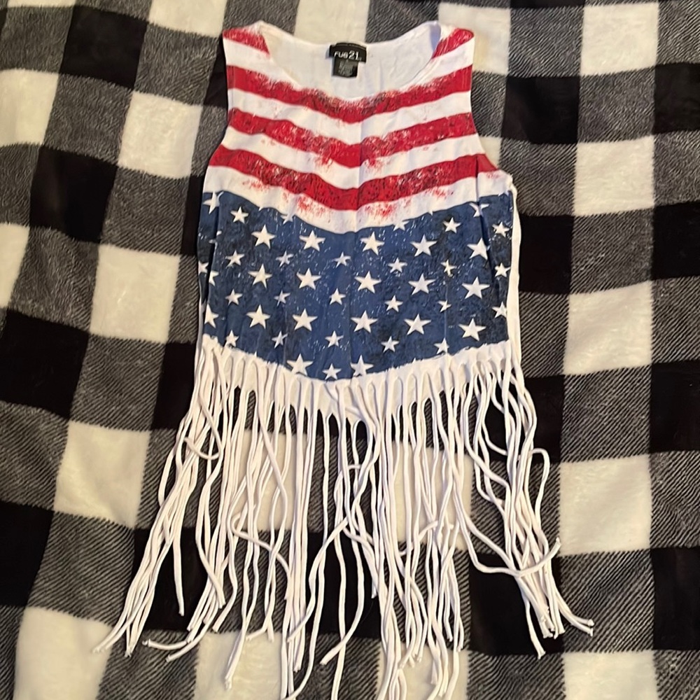 American Flag Fringe Crop Top